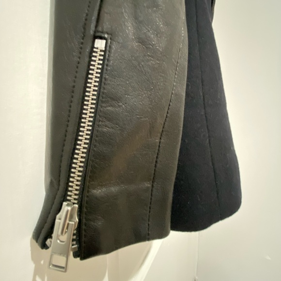 AllSaints Black Italian Cloth Leather/Wool Pea Coat, size 0 - Picture 4 of 9